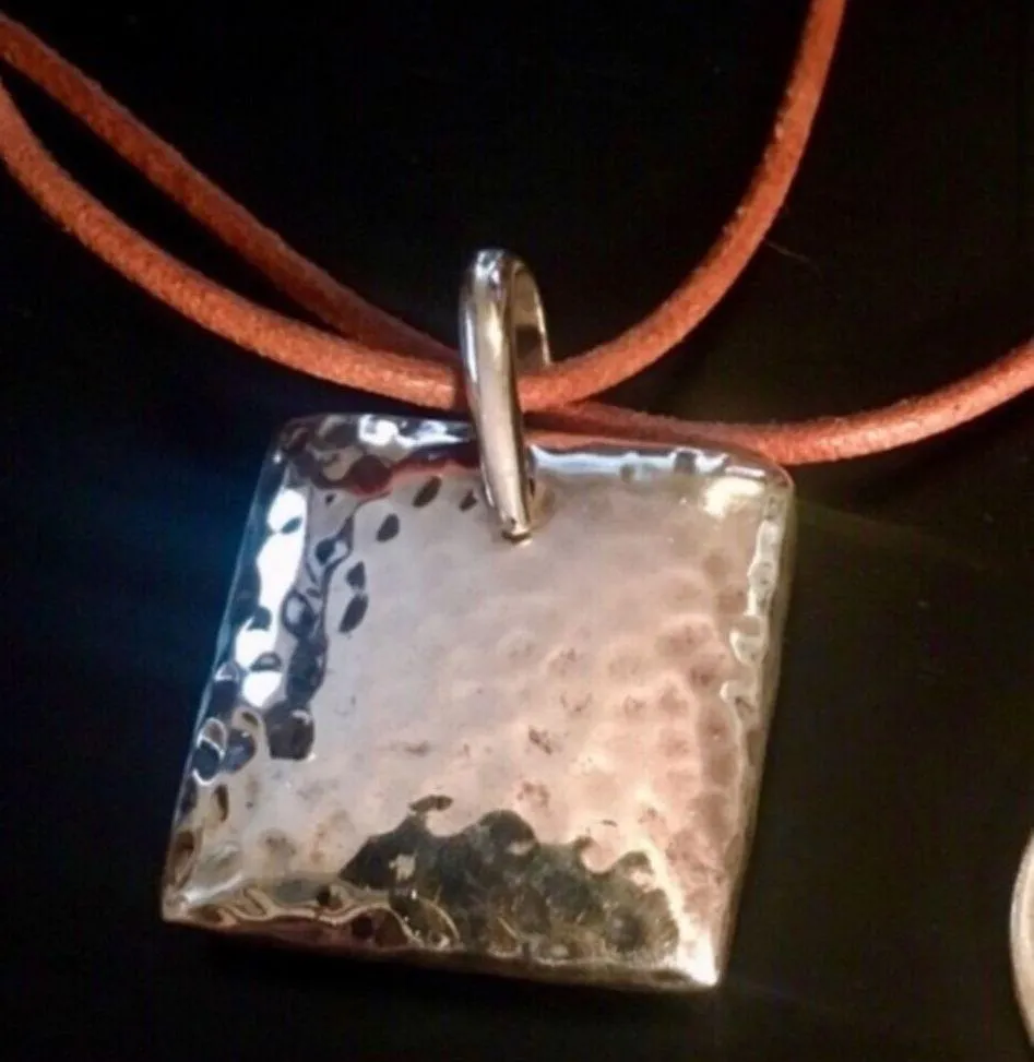 SILPADA Sterling Silver Square Hammered Puffed Pendant On Leather Necklace - Image 3