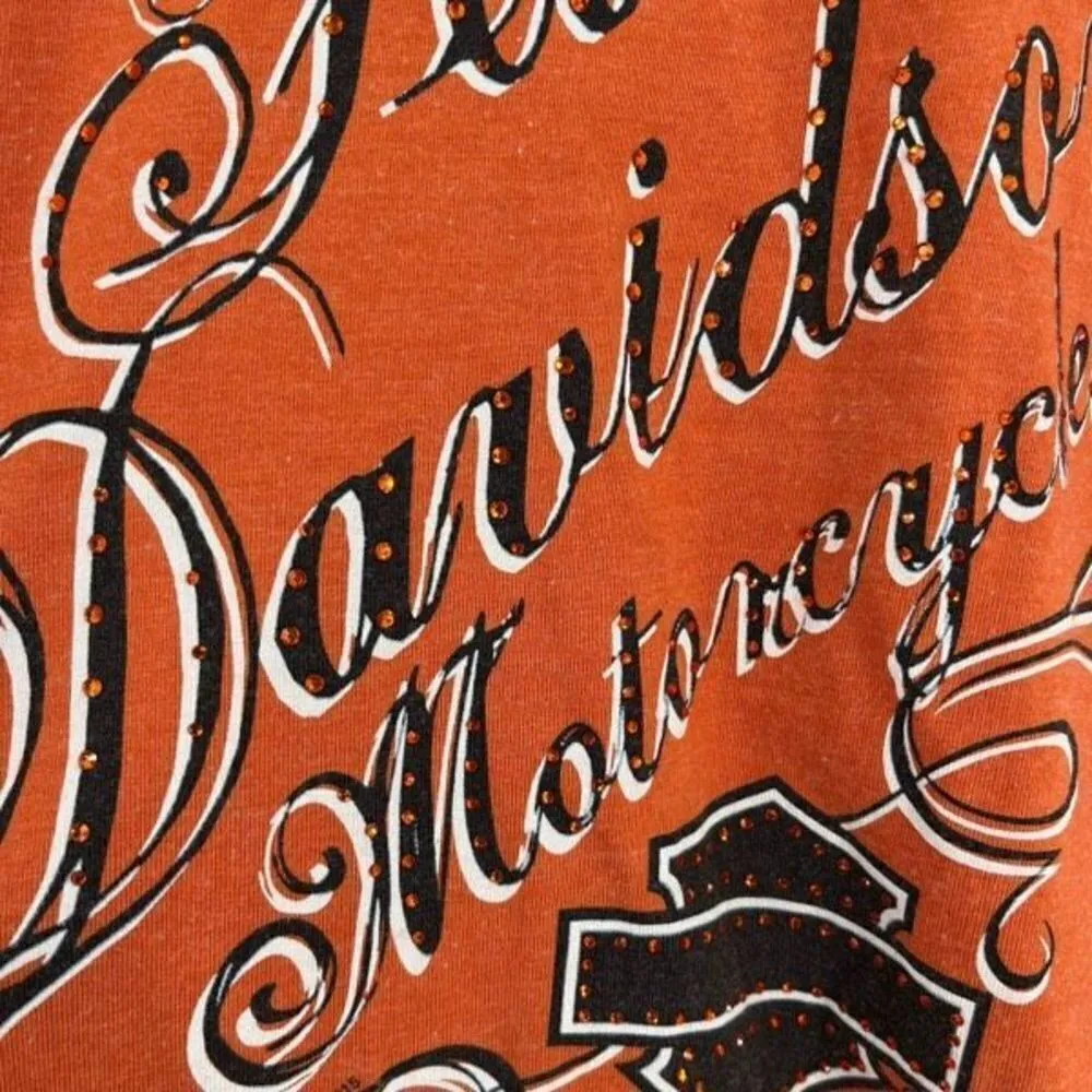 Harley Davidson women’s orange large spell out‎ Jewel encrusted t - Image 4