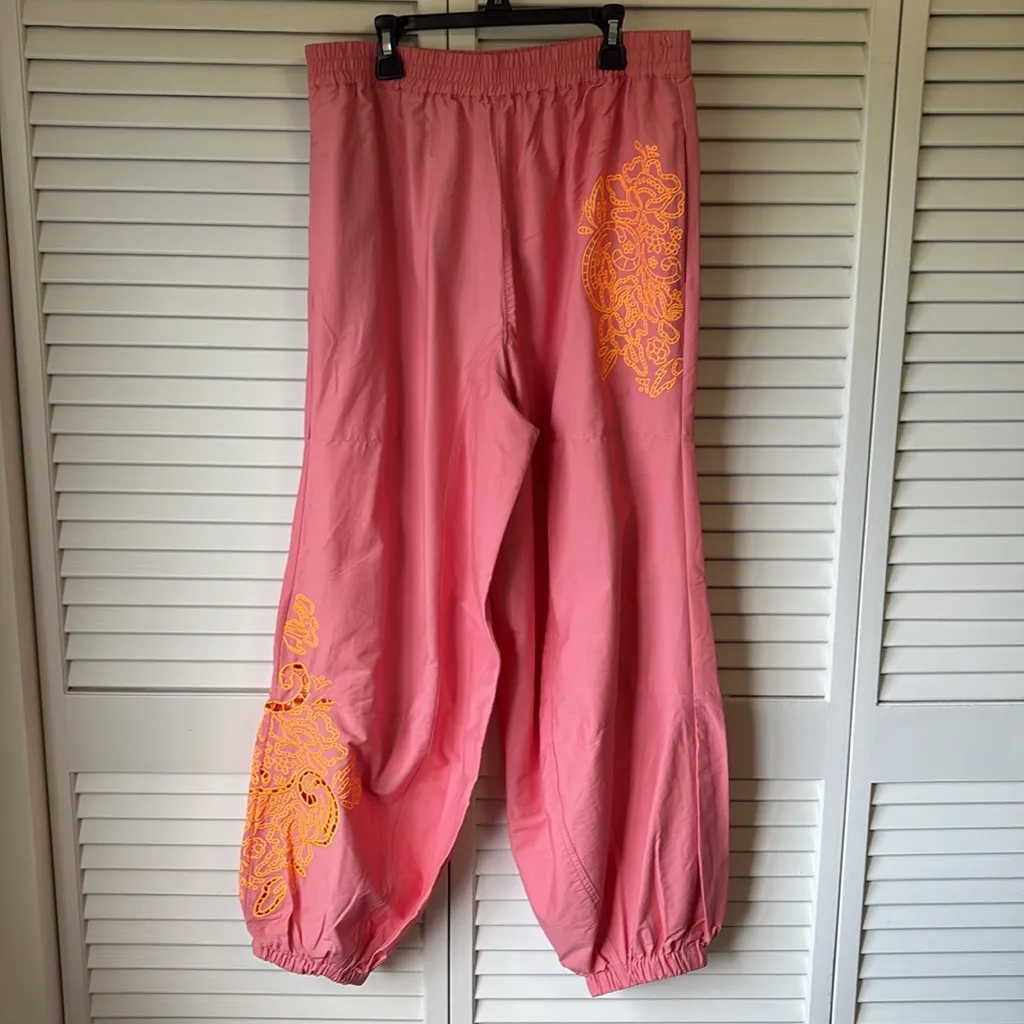 NWOT FP Movement Free People Baller Embroidered Pants Summer Poppy Medium Pink - Image 9