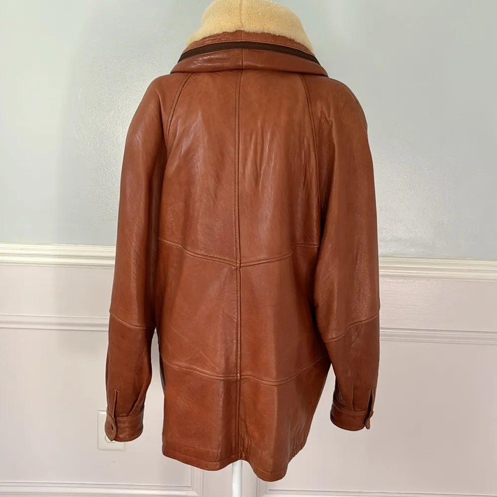 Vintage Eagle Shearling Sherpa Leather Coat Brown Made in Turkey 80s Size XL - Image 8