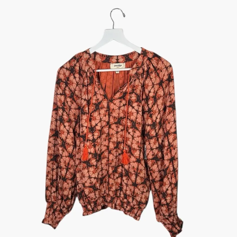 Anthropologie Porridge Peasant Blouse Top Smocked waistband Cuffs Tie W2056 Sz M - Image 2