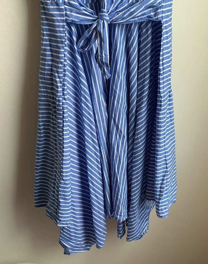 Ivy & Blue Striped Button Front Collared Shirt Dress (Sz 14) Blue & White Cotton - Image 4