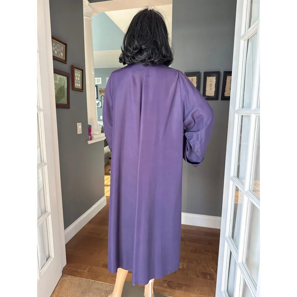 Vintage Purple Sateen Lined Duster Swing Coat 3 button closing large - Image 14