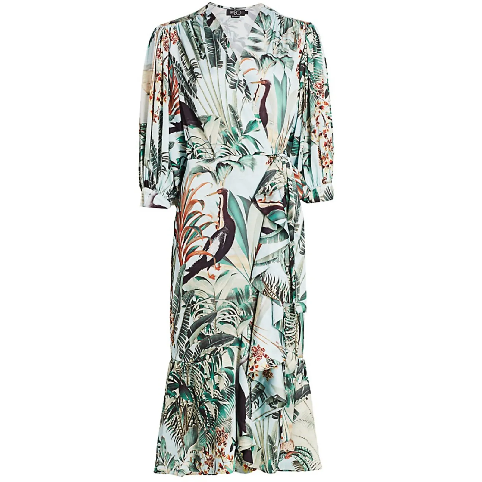 PatBO Eden Midi Flouncy Hem Wrap Dress Womens Size 6 Green - Image 15