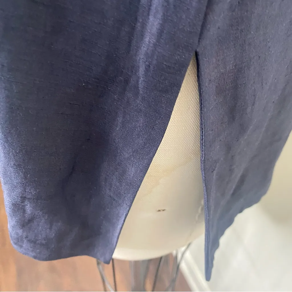 Eileen Fisher Linen Silk Long Sleeve Blazer Jacket S Navy Blue Minimalist - Image 6