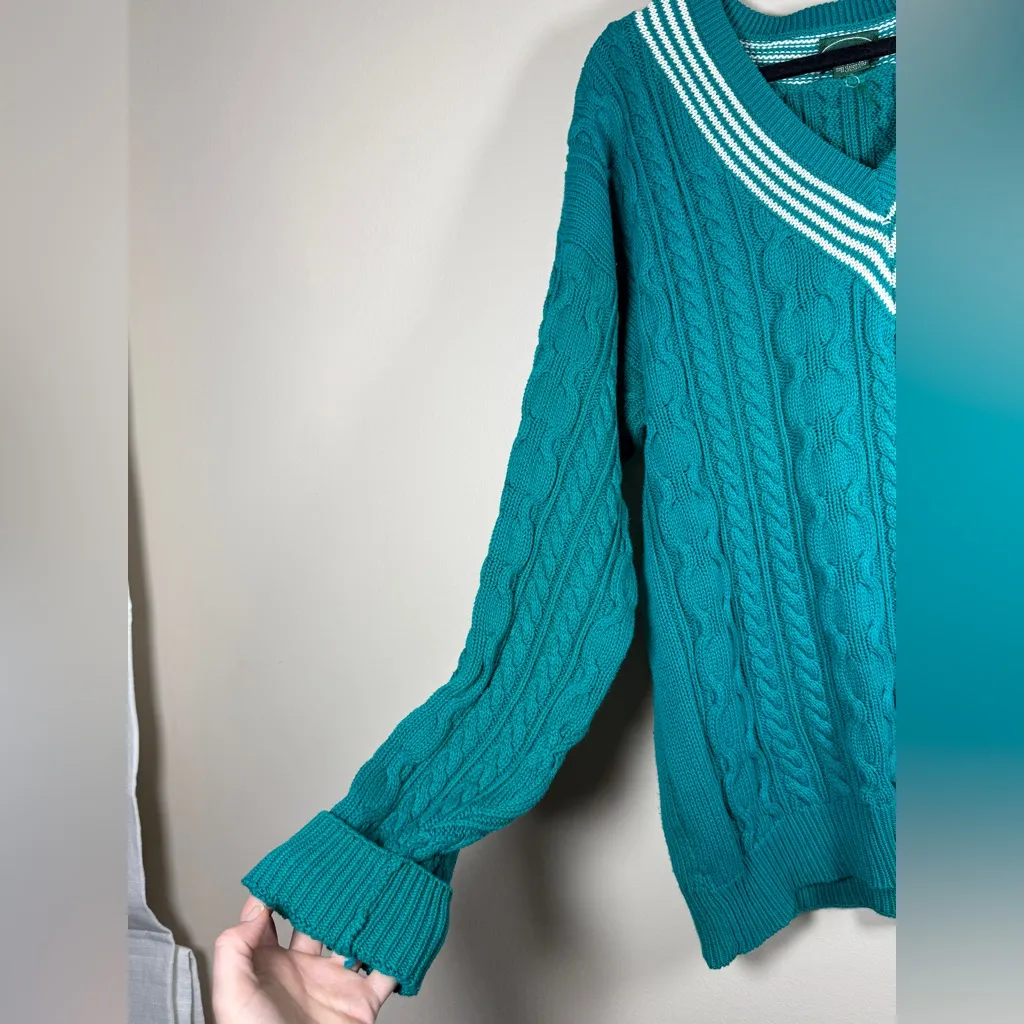 Vintage Izod Cable Knit Sweater Large Cricket V Neck Preppy Tennis 80s/90s - Image 5