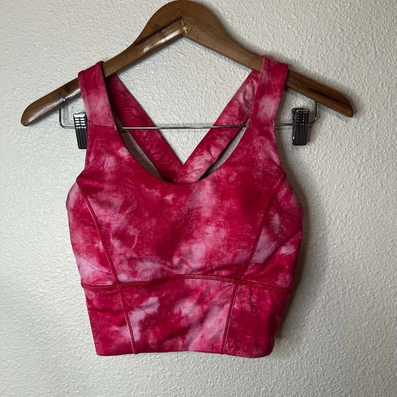 Lululemon Womens Size 6 Pink Tie Dye Crisscross Crop Top Sports Bra Yoga - Image 2