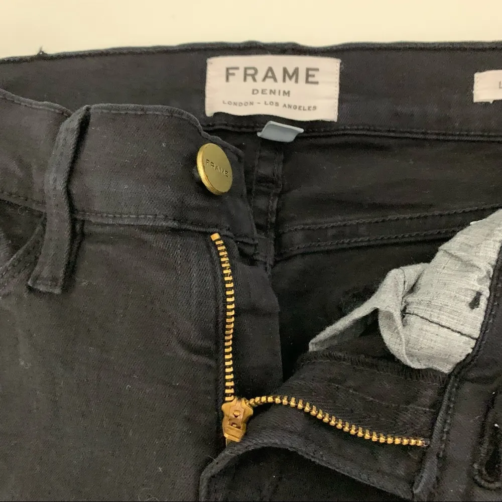 Frame Le Skinny De Jeanne Distressed Film Noir Jeans Size 24 - Image 4