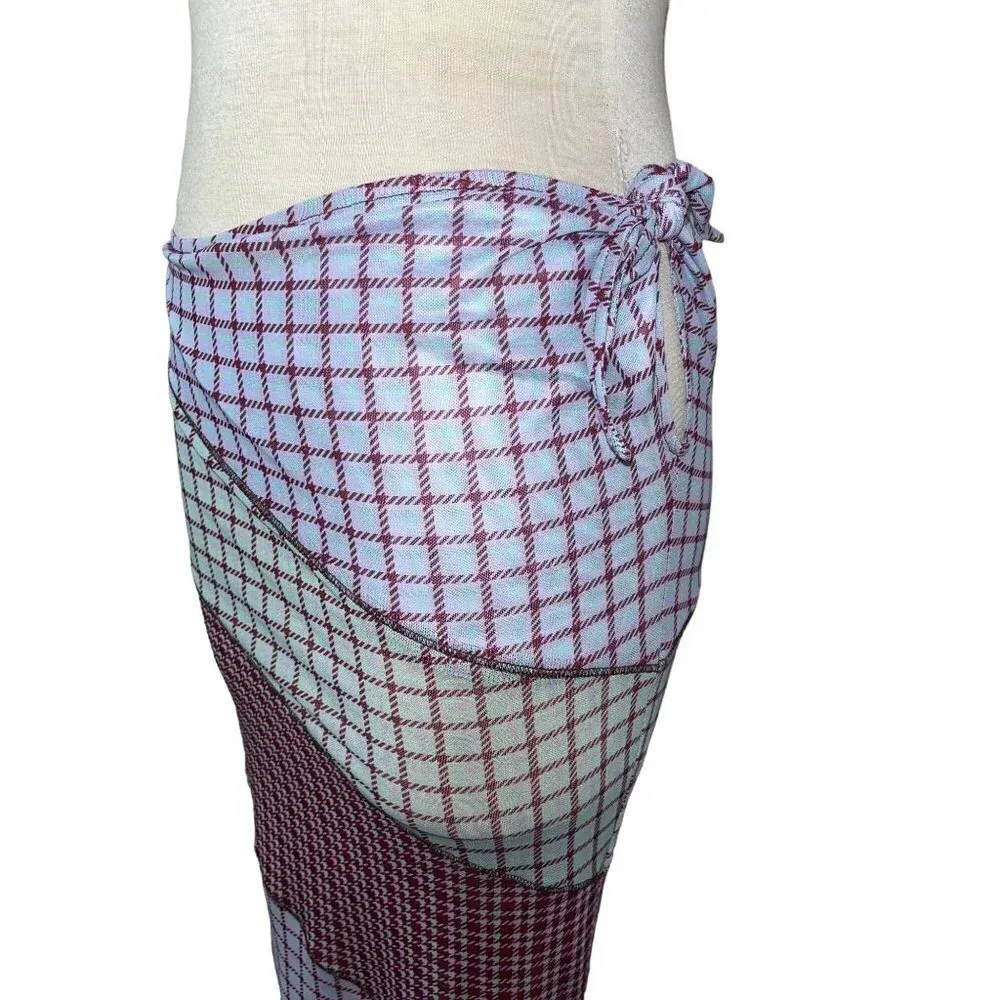 MIAOU Sienna Skirt in Bristol Plaid Small New Womens Sheer Midi Mesh Red - Image 6