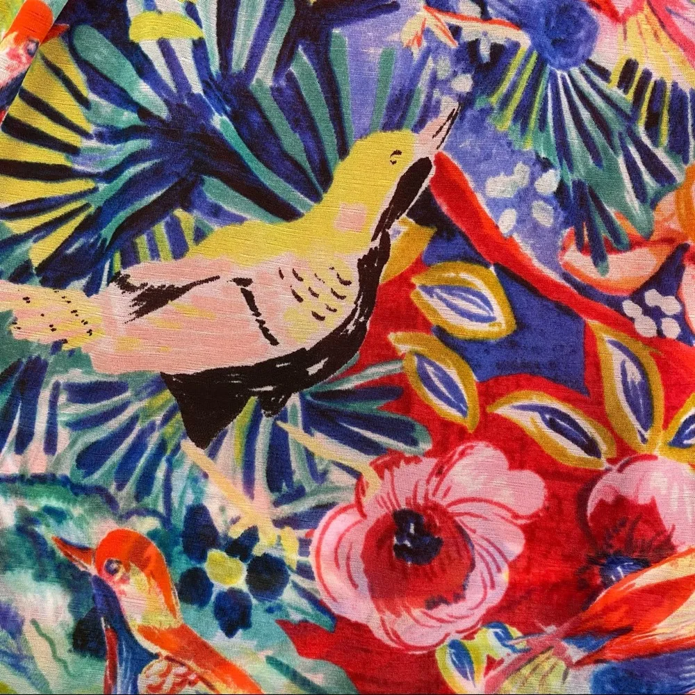 Anthropologie Deletta Epona Tropical Bird Floral Mock Sleeveless Top Red - Image 8