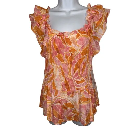 NANETTE LEPORE Vibrant Orange‎ and Pink Ruffled Smocked Blouse NEW $58 M - Image 2