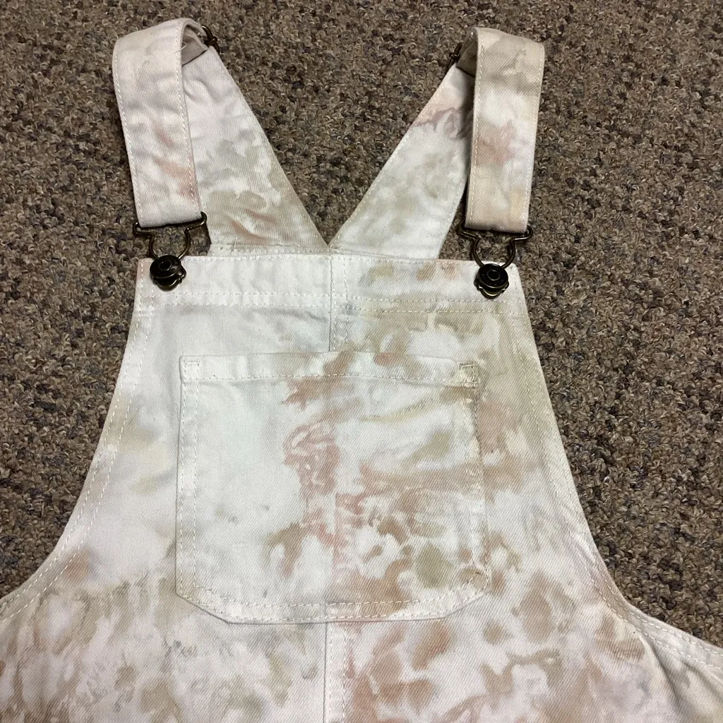 Wild Fable White Cream Tan Pink Tie Dye Denim Overalls Dress * Size Juniors XS - Image 2