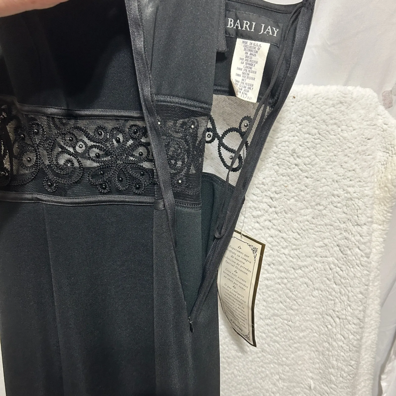 Bari Jay Womens Cocktail Dress 12 Black Beaded Waist Front Slit Evening Formal - Image 6