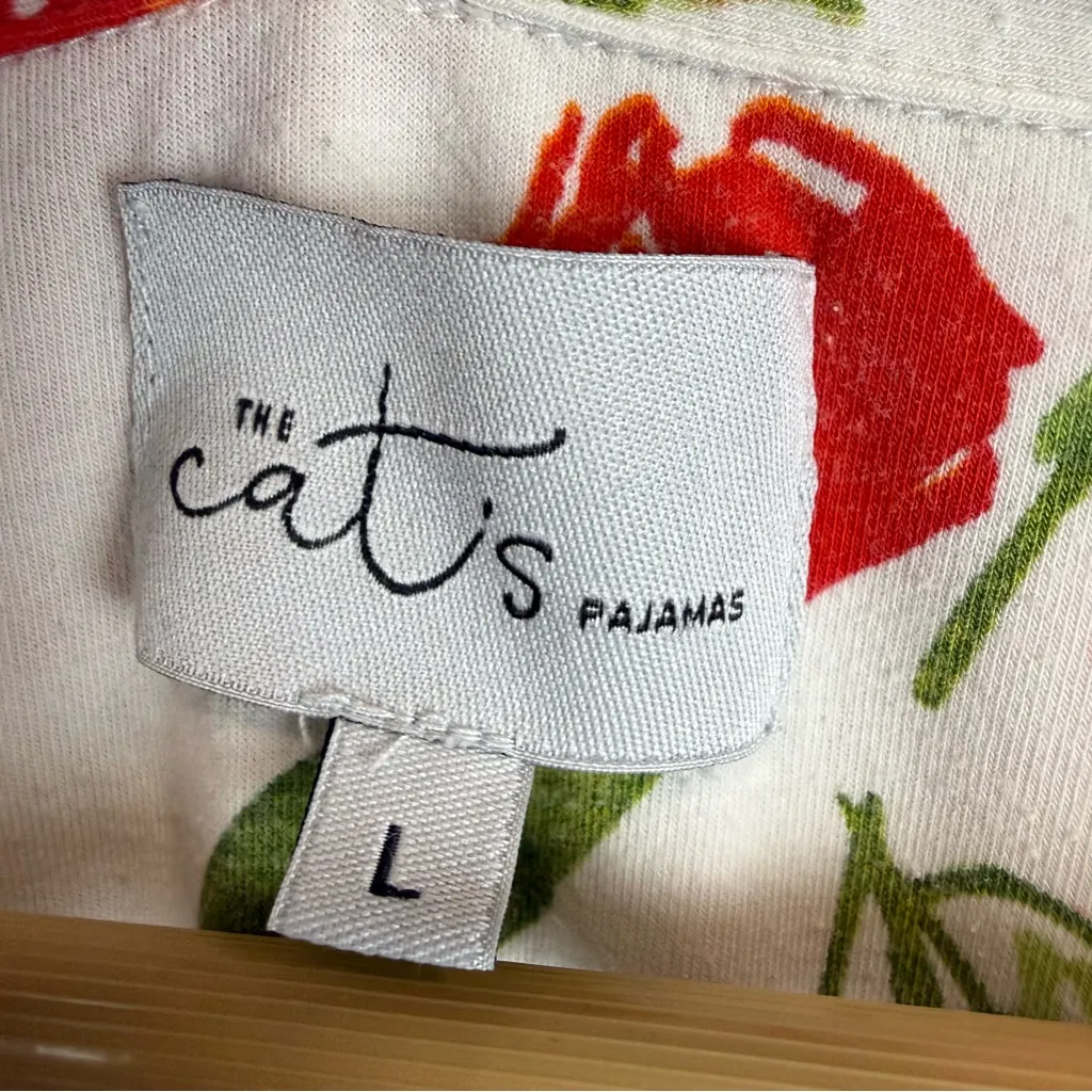 The Cat's Pajamas Floral Pima Knit Long Sleeve Pant Set Women's Size Large Red - Image 6