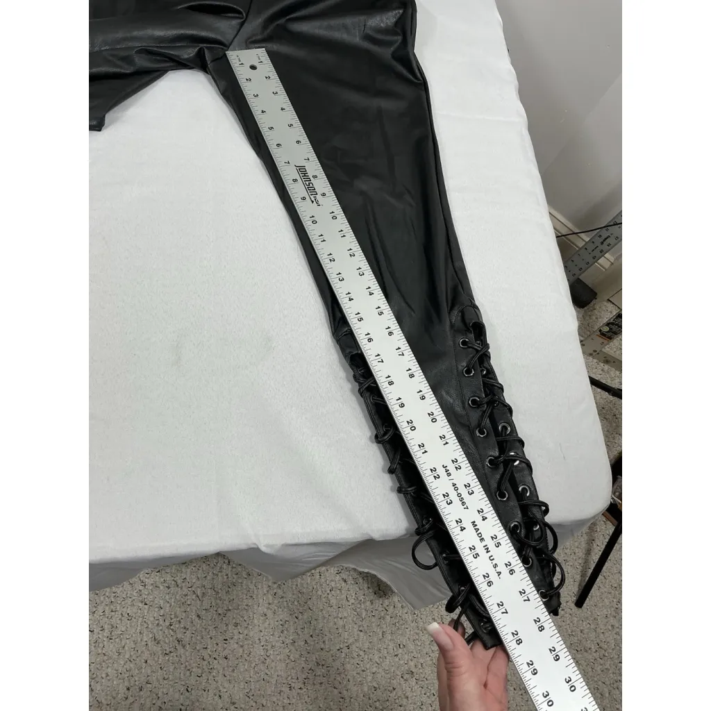 Womans BCBG Maxazria Faux Leather Pants Medium Black Ankle Back Zip Leg Detail - Image 9