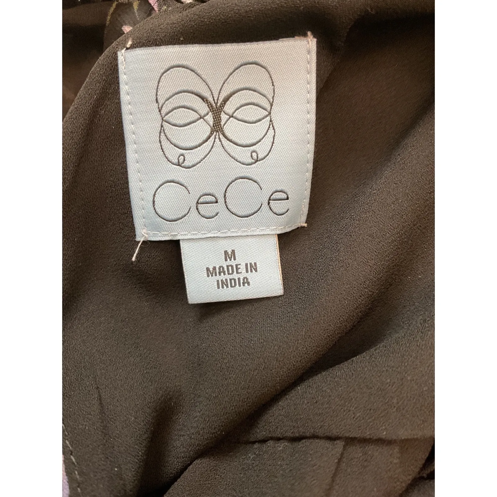 CeCe Black Floral Flutter Sleeve Smocked Waist Midi Dress Women's M - Image 12