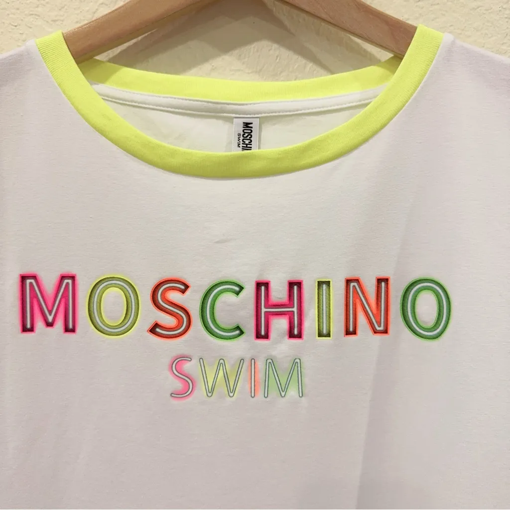 Authentic Moschino Oversized White Cotton Short Mesh Sleeve Tshirt Size S NWT - Image 2