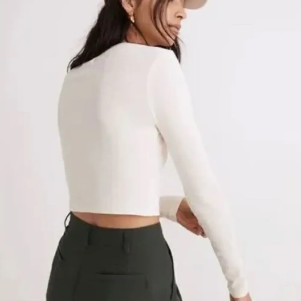 Madewell Fine Ribbed Supercrop Crewneck Long-Sleeve Tee Antique Cream size M - Image 3