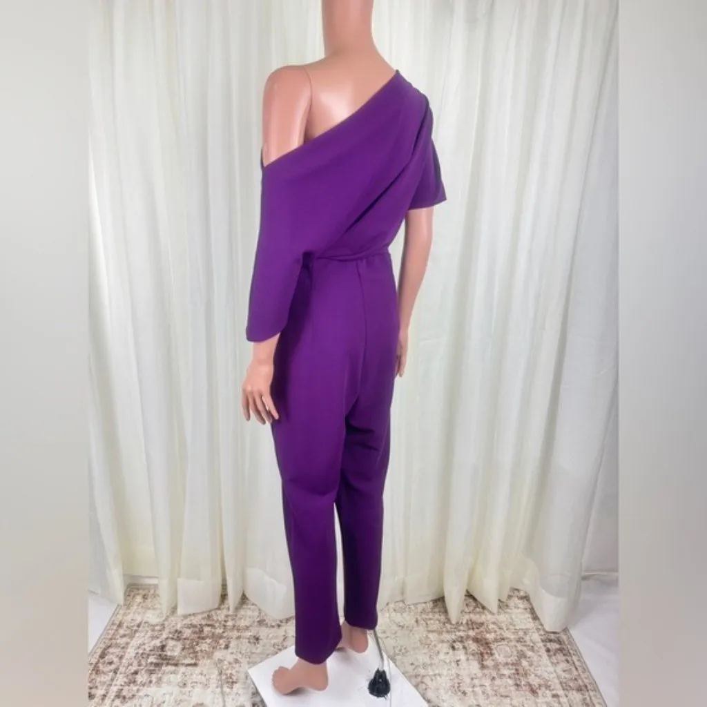 NWT Alexia Admor Draped One-Shoulder Jumpsuit Unitard Size Medium Plumtastic - Image 4