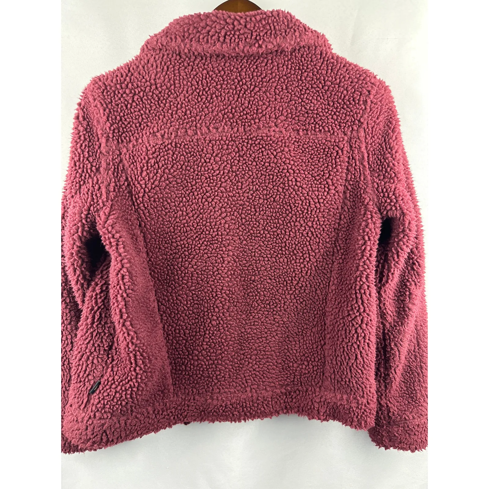 Women’s Hollister Teddy Sherpa Trucker Jacket, Burgundy, Size Small - Image 5