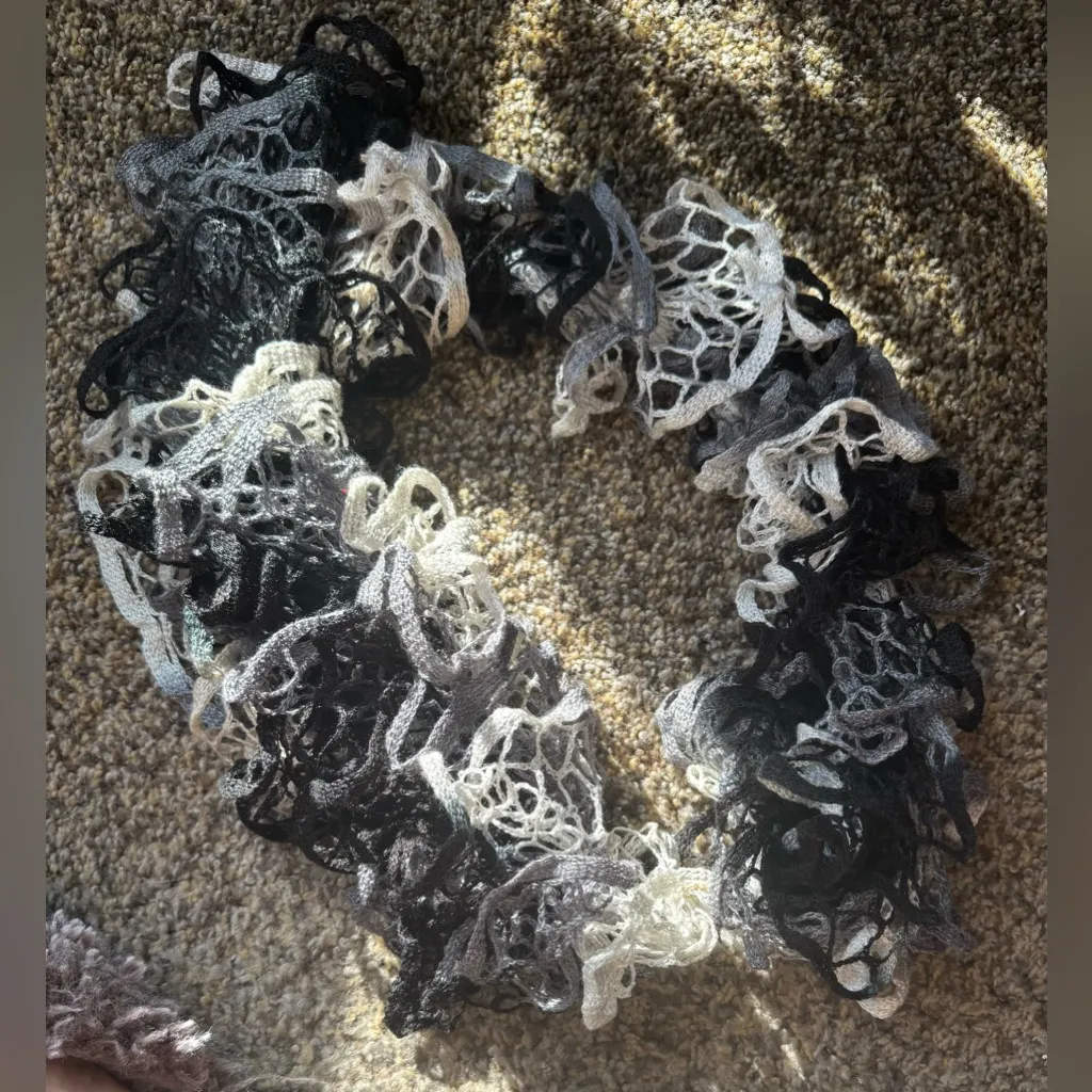 Ruffle Scarf, Black, White, Grey, Frilly Scarf, Crochet,, Lace Scarf - Image 5