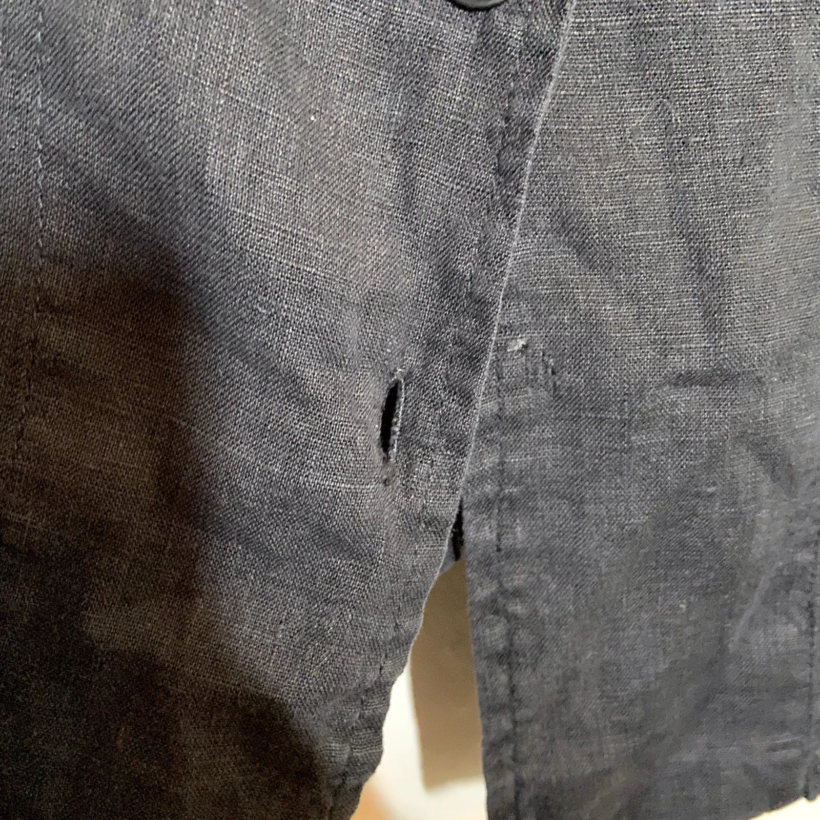 FLAX Button Up Shirt 100% Linen Short Sleeve Lagenlook Box Fit Black Medium - Image 4