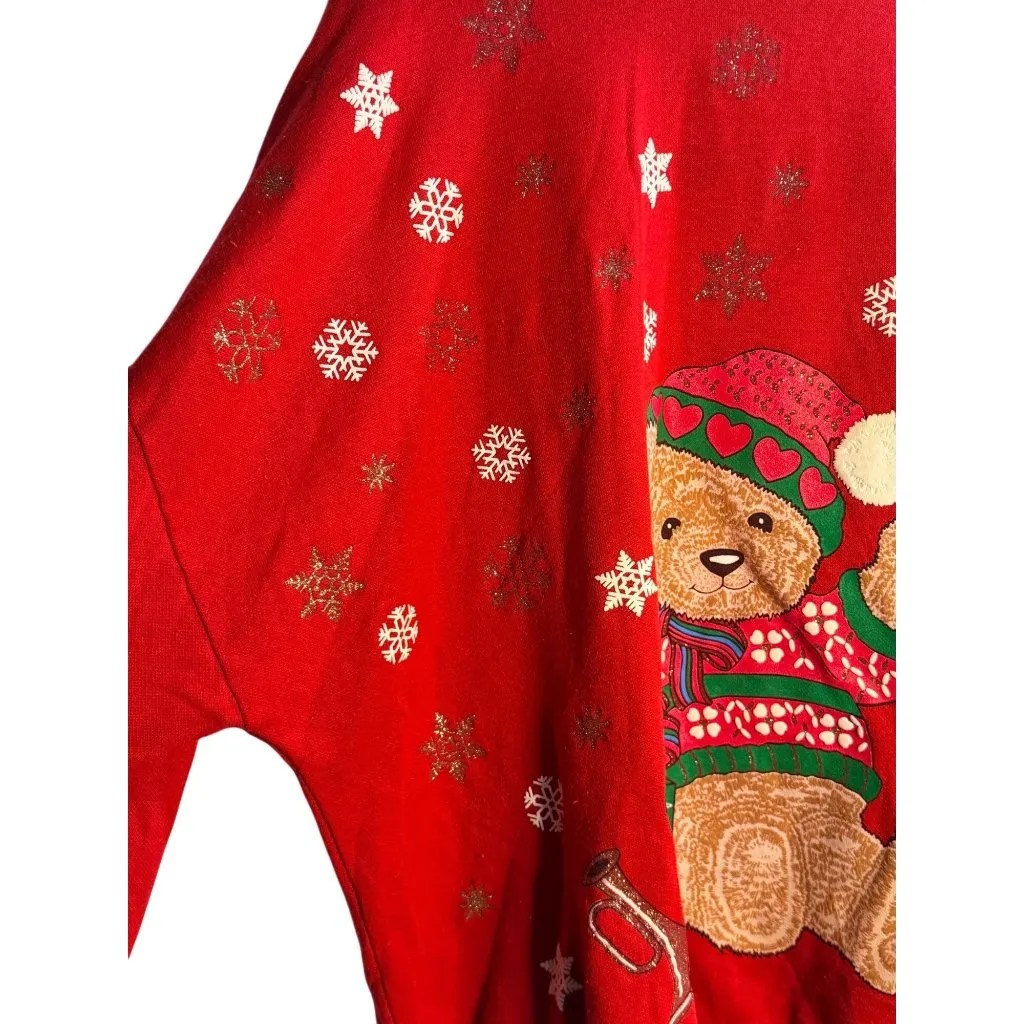 VTG 90s Nutcracker Teddy Bear Christmas Sweatshirt Women’s 20W/40 Red Snowflakes Size undefined - Image 3