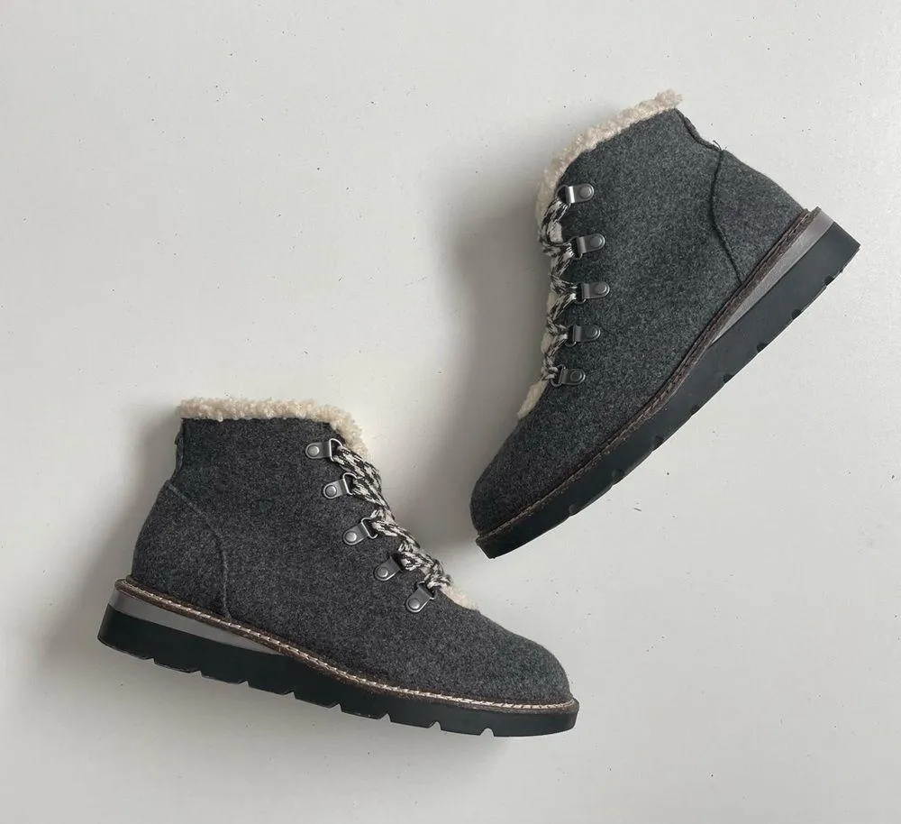 Steve Madden NYC Hiker Felt Sherpa Lugged Soles Plaid Laces Grey Black Cream - Image 8