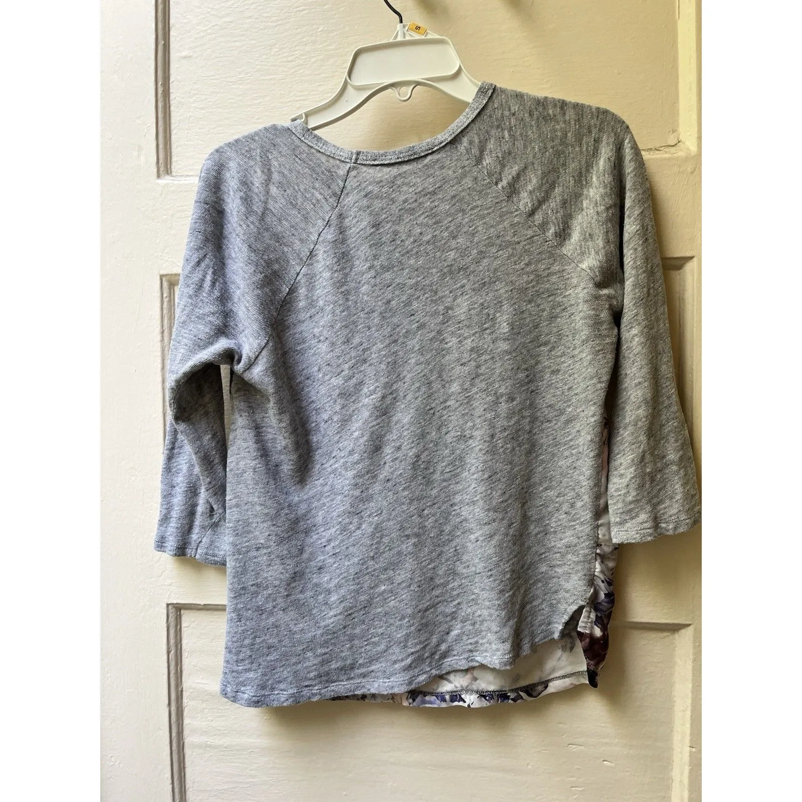 ZARA Womens Linen Floral Blouse Small Gray Roses Long Raglan Sleeve Pullover - Image 2