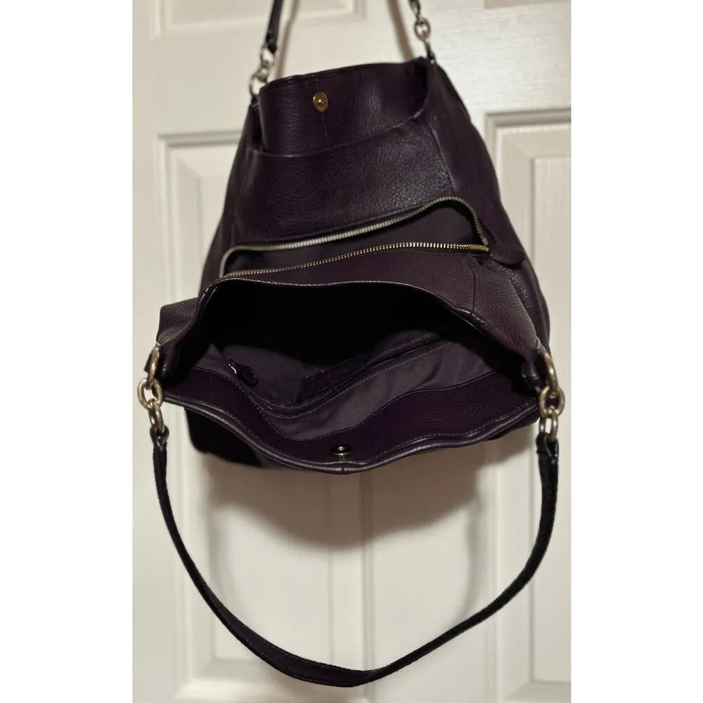 Coach Leather Purple Pebble Hobo Shoulder Bag Gold Zippers Chain Purple Interior - Image 6