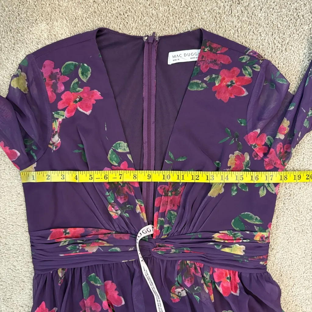 Mac Duggal 68558 Plunge Neck Chiffon Gown Purple Floral 10 - Image 6