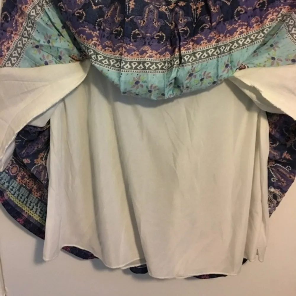 Japna Tiered Summer Short Skirt Size M Pockets Boho Blue Pink Viscose NEW - Image 5