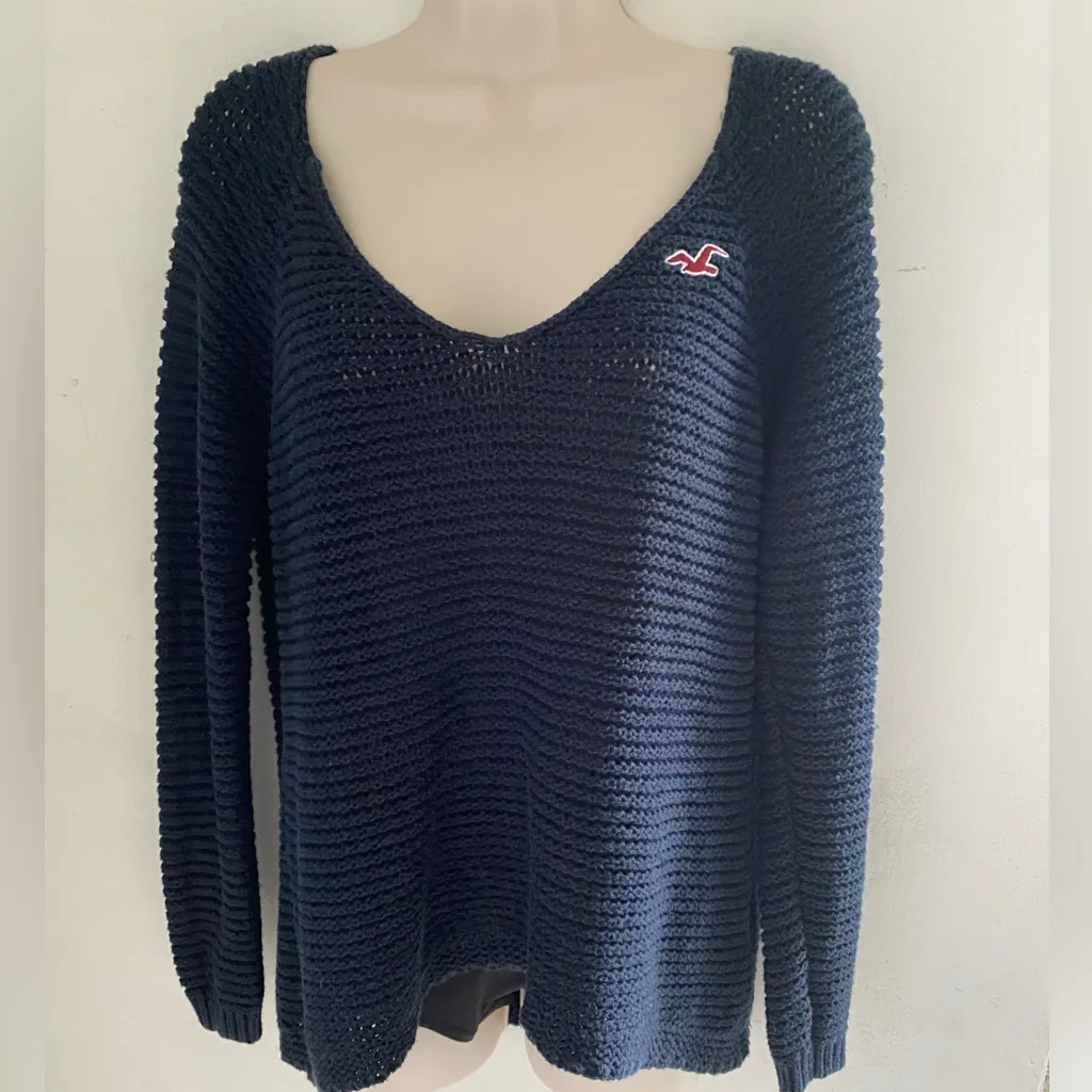 Vintage y2k Hollister Dark Blue Open-Knit Sweater - Image 4