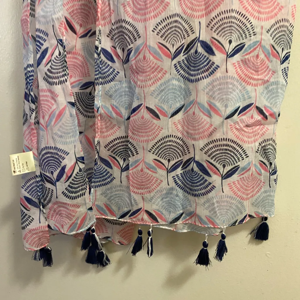 LIB New York L.I.B. Womens Cotton Scarf Boho Print Pink & Blue 70x20 Sheer - Image 2