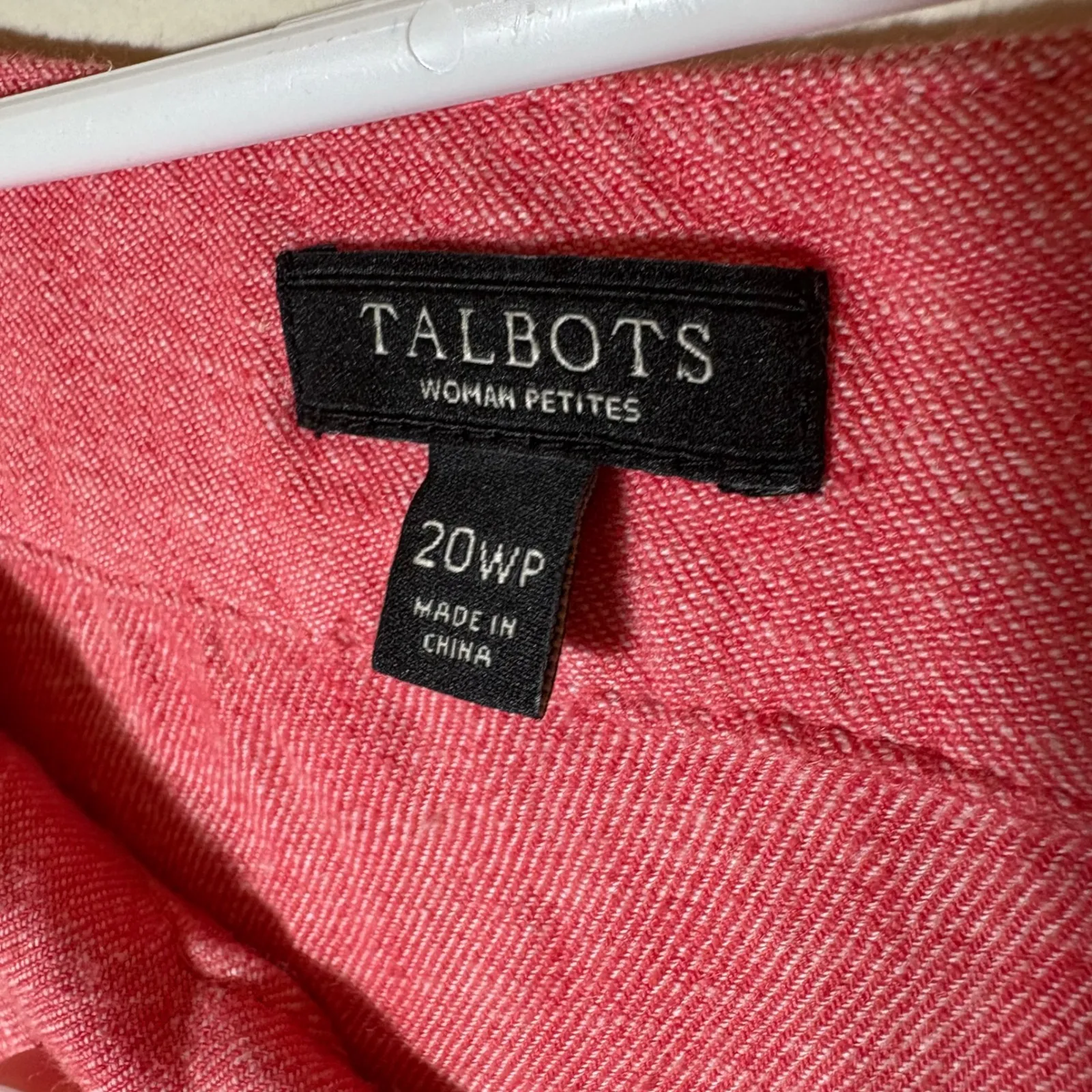 Talbots Woman Petite Coral Pink Linen Blend Crochet Trim V Neck‎ Dress 20WP - Image 4