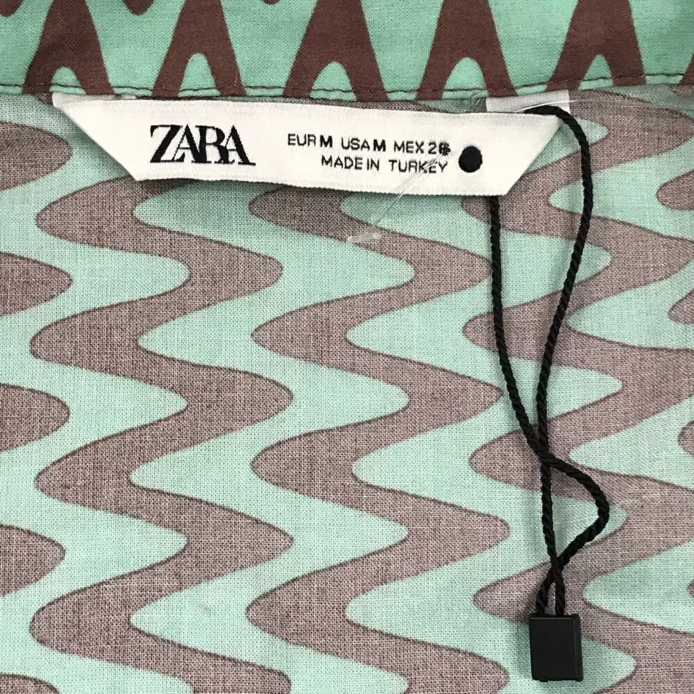 Zara Women's The Lissie Shirt Size Medium Swim Cover Up Tie Front Mint Brown NEW - Image 9