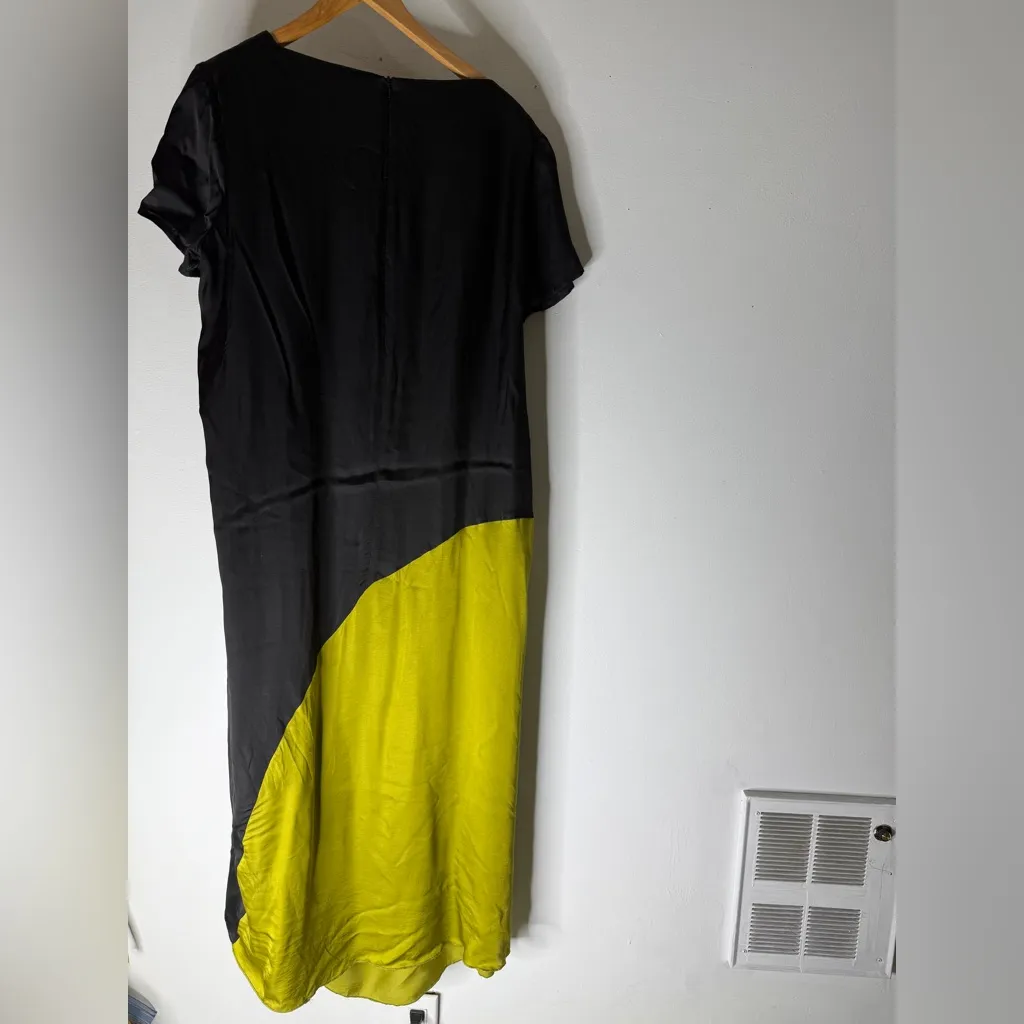 ozai n ku Satin Black Green‎ Color Block Short Sleeve Maxi Dress 2XL Size 2X - Image 2