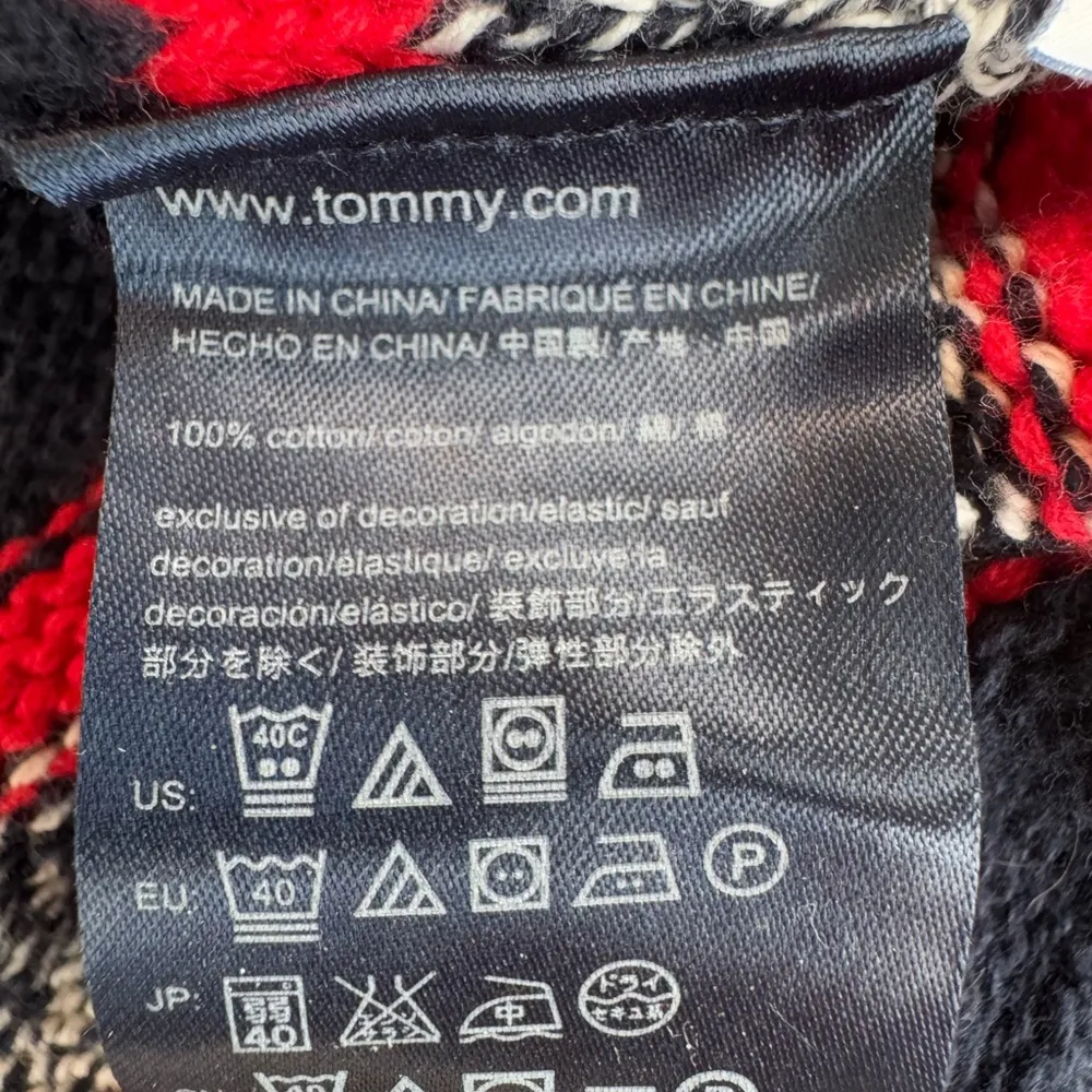 Tommy Hilfiger Navy Blue White Red Striped Cable Knit Crewneck Sweater Sz Large - Image 12