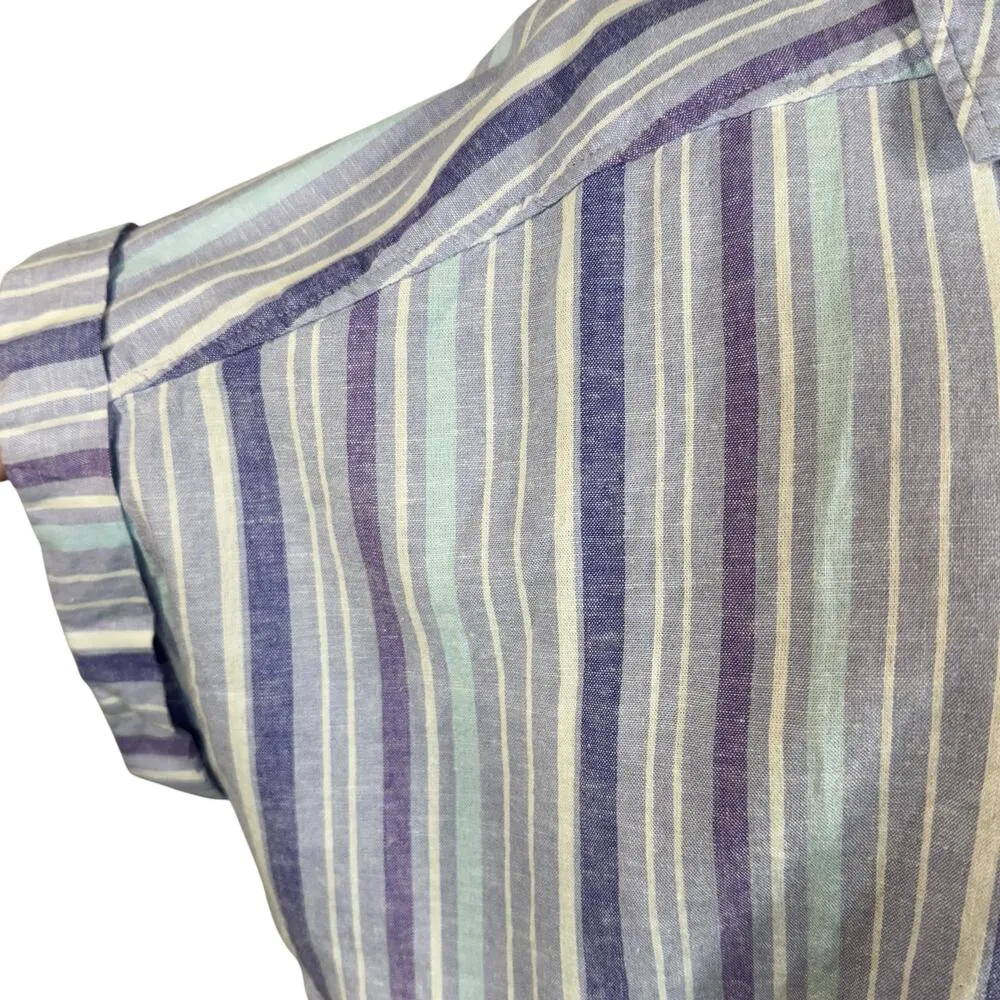 Terra & Sky 1X-Large (16W-18W) Top Button-Up Dolman Sleeves Striped Linen Blend - Image 3