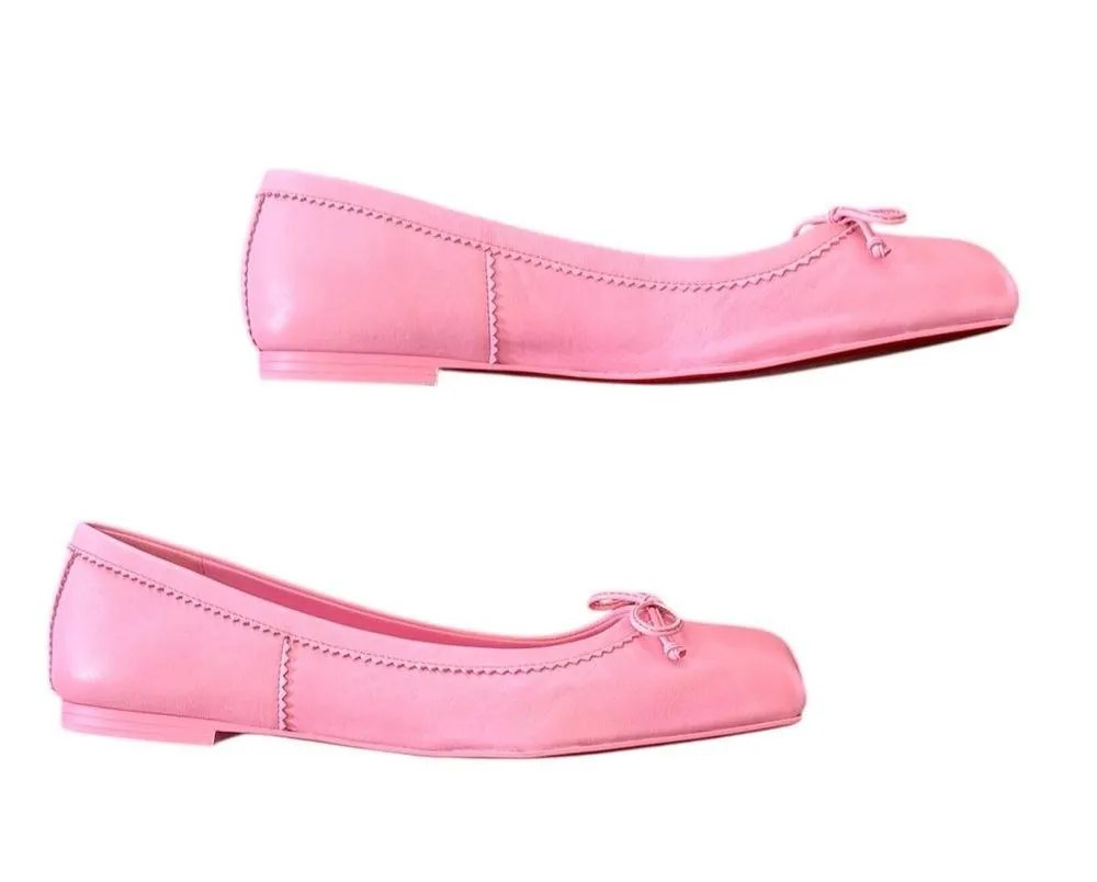 NEW Christian Louboutin Mamadrague Napa Bow Ballerina Flats size 39 Pink - Image 5