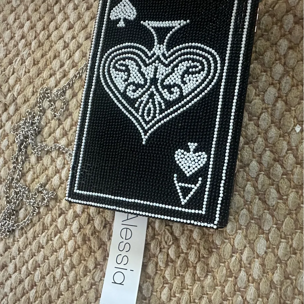 2025 Alessia Ace of Spades Black/White Beaded Bag Kitschy Whimsical Vintage Glam Black - Image 2