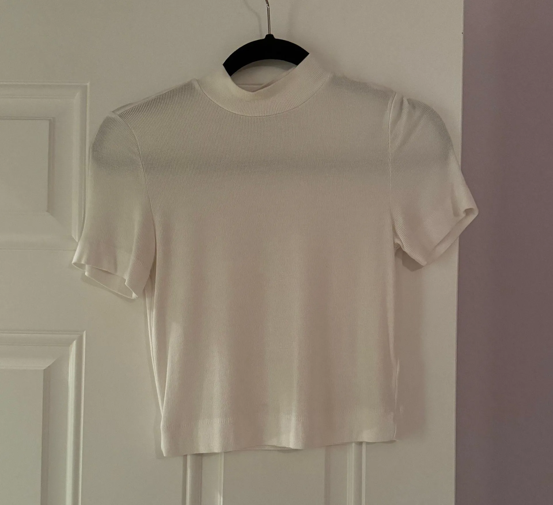 Babaton White Formarib Mock Neck Short Sleeve Shirt - Image 2