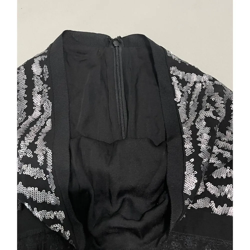 Theory Silk Mini Sequin Skirt Black Silver‎ Size 2 - Image 12