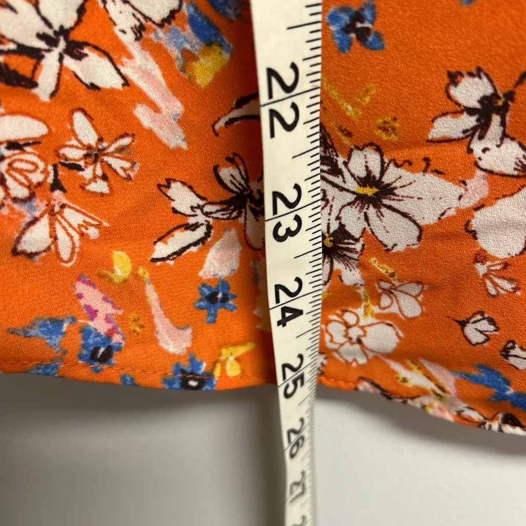 Nanette Lepore Orange Floral Pintuck Button Down Shirt - Image 6