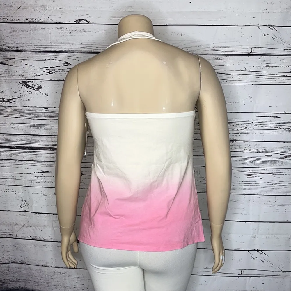 Torrid NWT Size 2 Cream & Pink Ombré Dip Dye Knit Foxy Halter Top Shirt - Image 4
