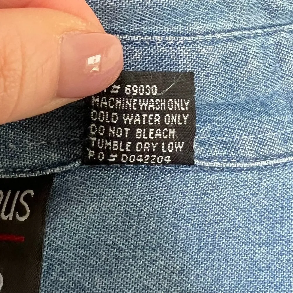 Vintage Embroidered Cat Chambray Denim Oversized Button Down Shirt Shacket Size M - Image 15