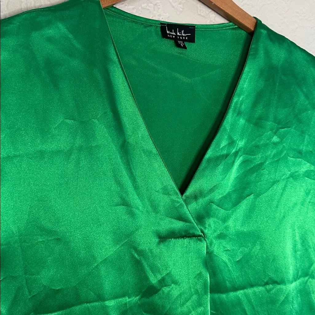 Wicked 2 Satin Tops Nicole Miller NY Pink & Green Blouse Small Jewel Tone - Image 3