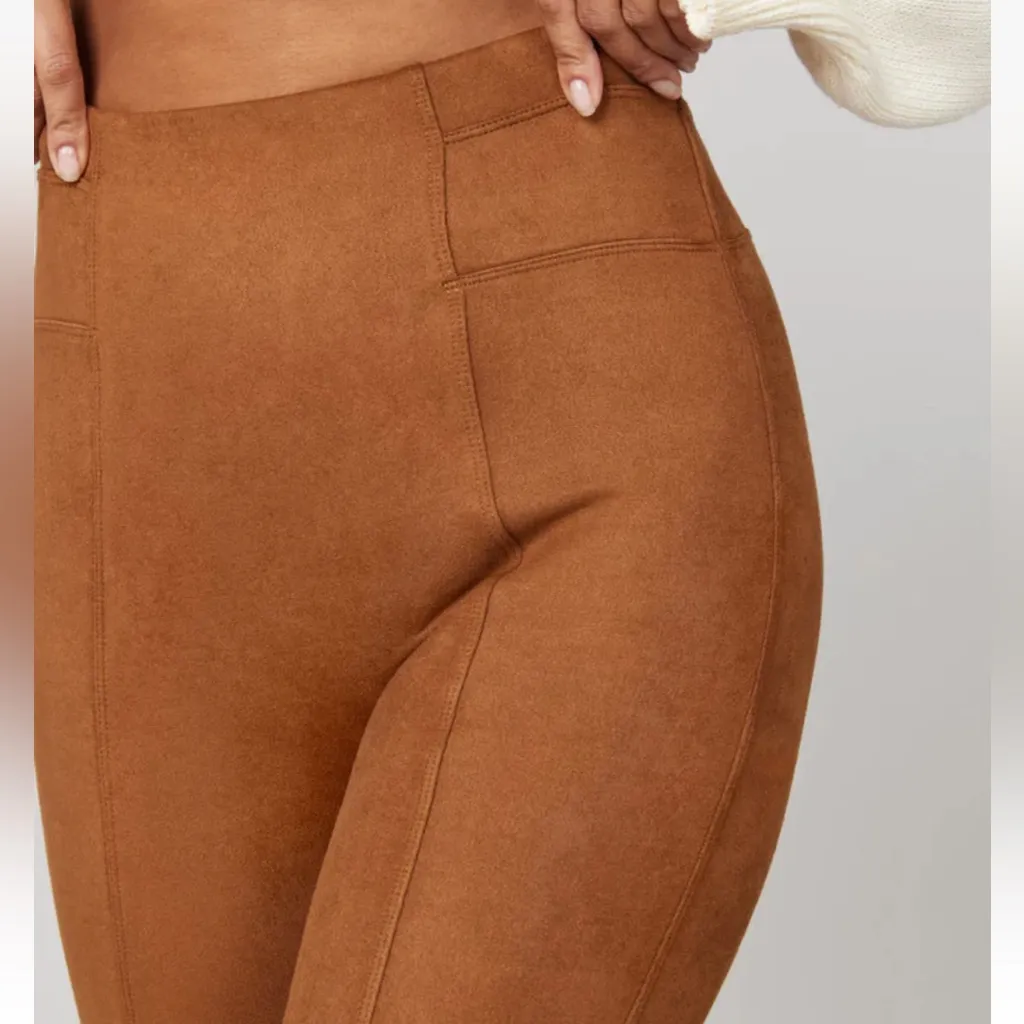 Nwot Spanx Faux Suede Leggings M Rich Caramel Brown - Image 3