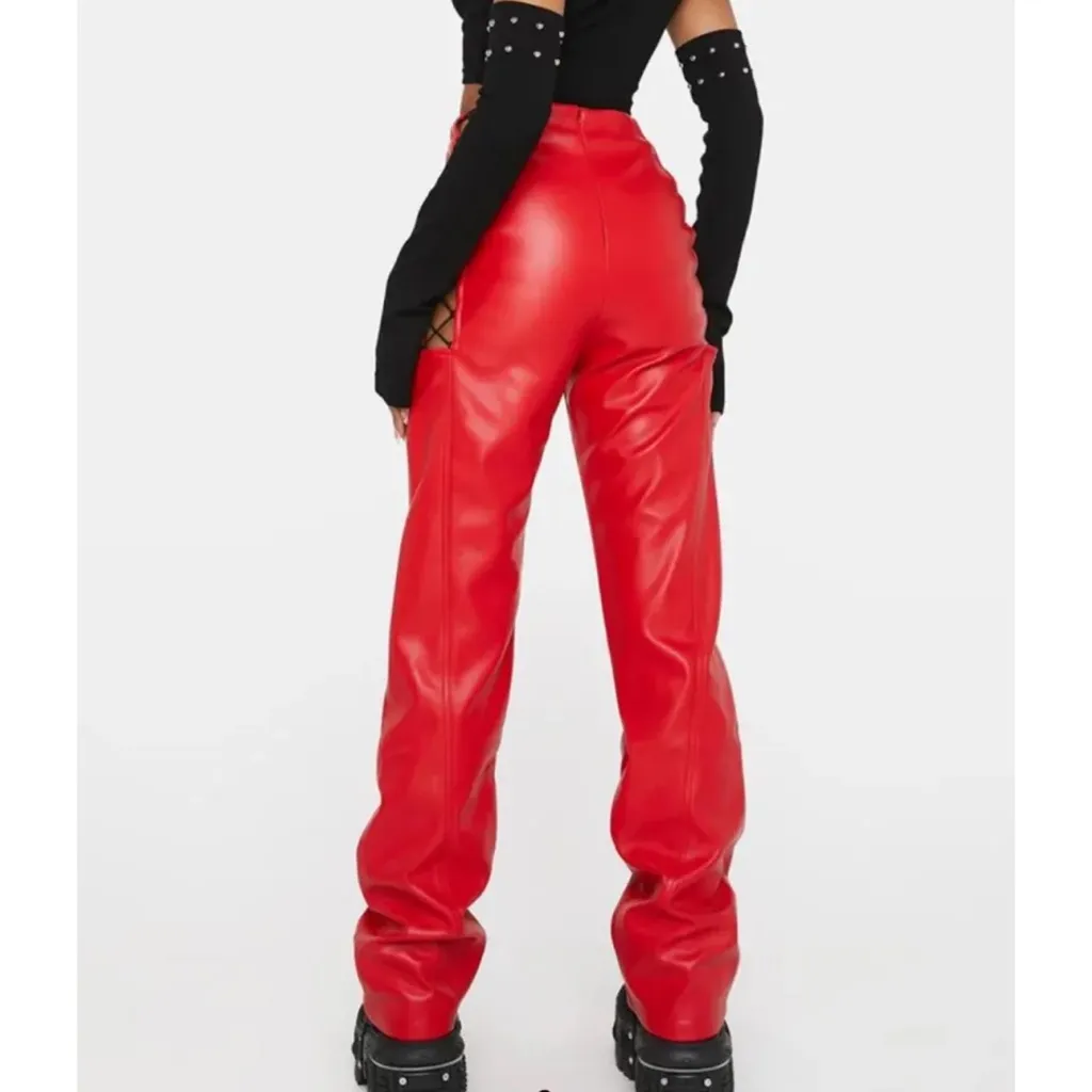 The Kript  Red Jaxon Vegan Leather Pants - Image 9