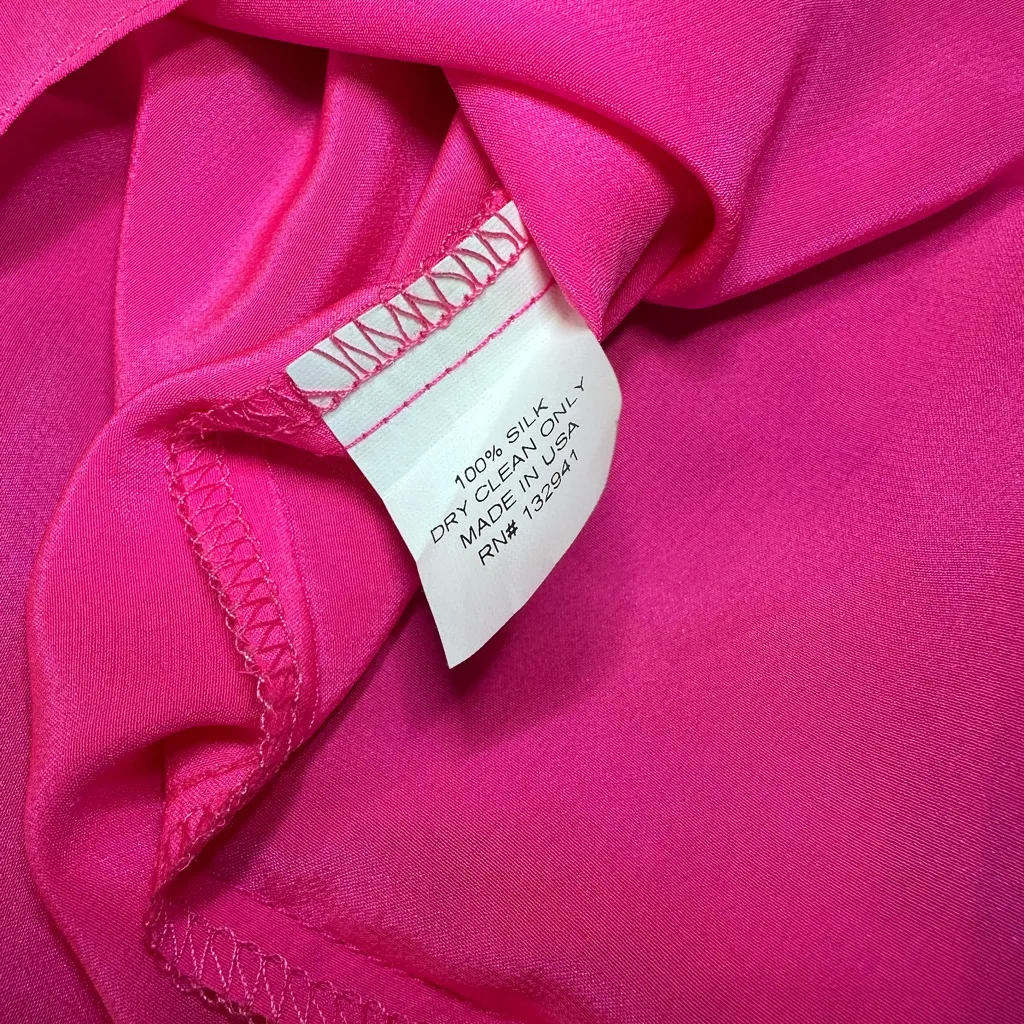 Amanda Uprichard Hot pink Short sleeve V-neck‎ Silk Feminine Blouse, sz P/XS - Image 6